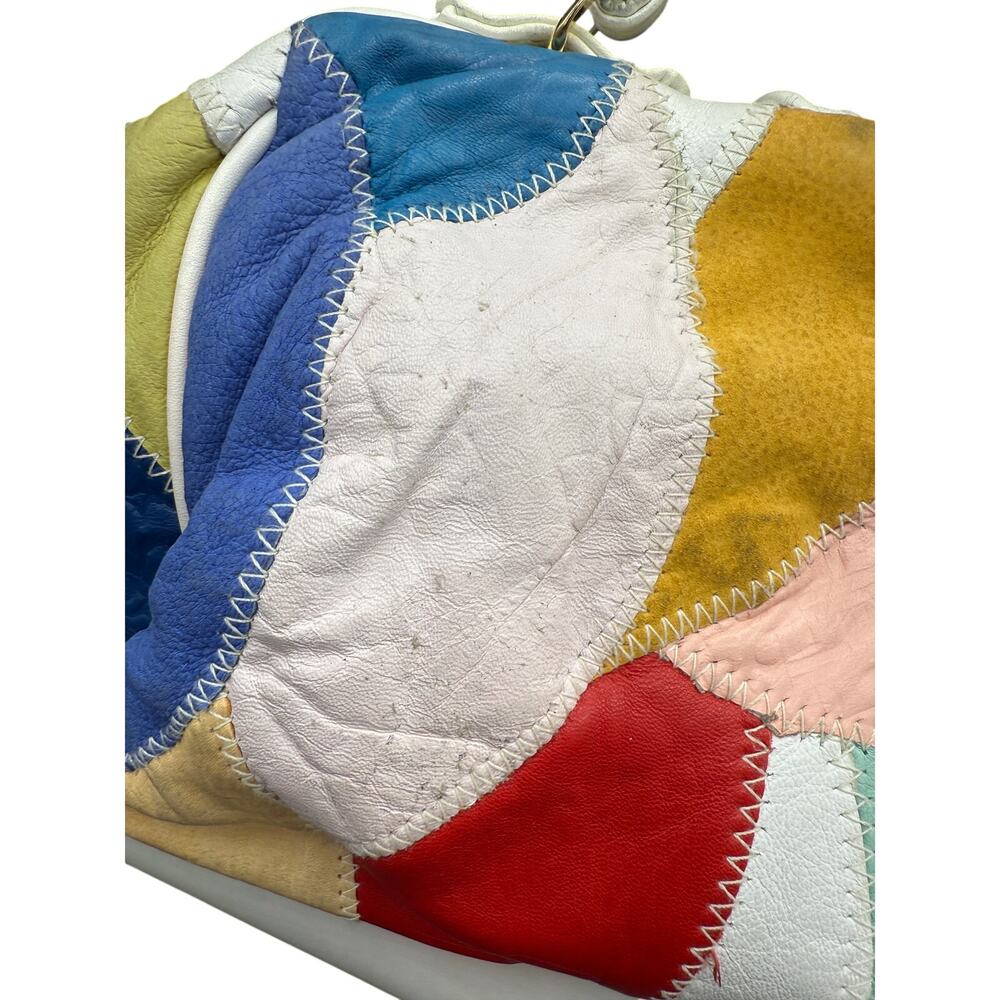 đ Vintage 80s 90s Patchwork Leather Purse Womenâs Colorblock Satchel Rainbow - Picture 4 of 9